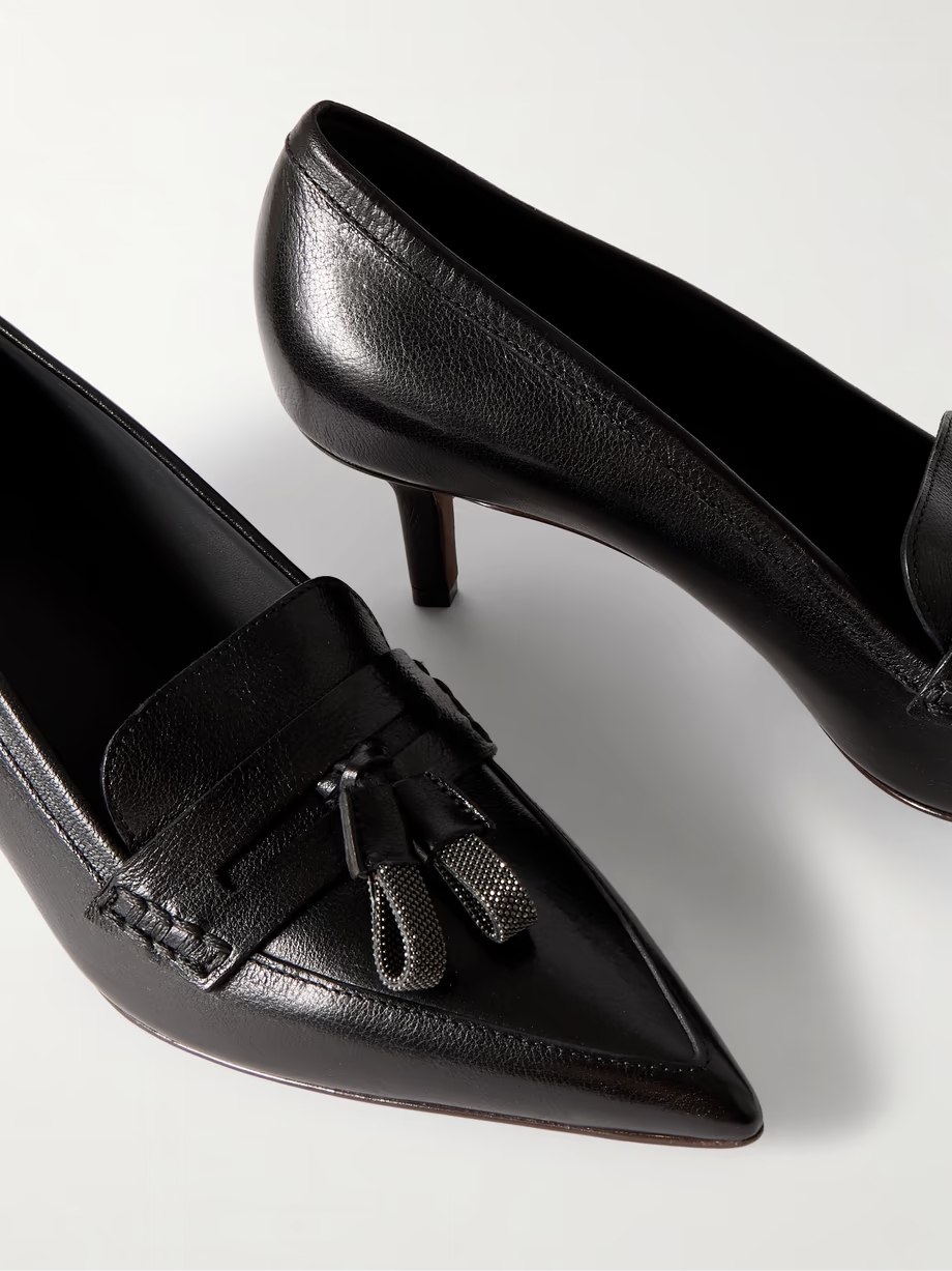 50 tasseled leather pumps