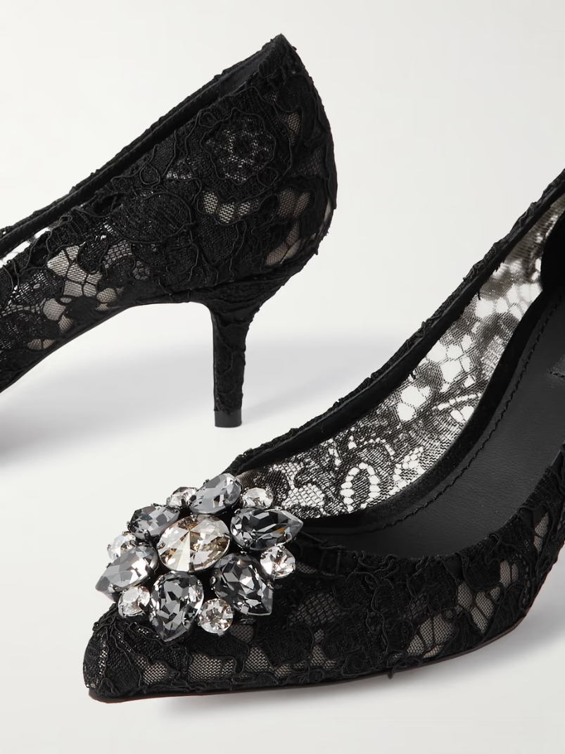 Bellucci crystal-embellished corded lace pumps