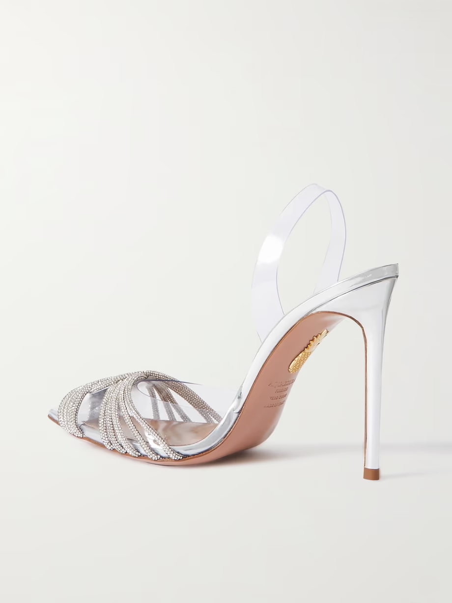 Gatsbi 105 crystal-embellished PVC and metallic leather slingback pumps