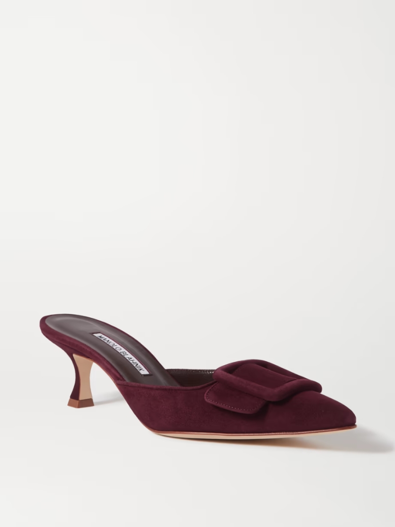 Maysale 50 buckled suede mules