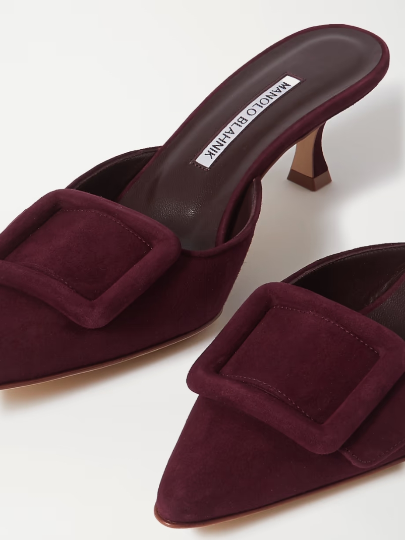 Maysale 50 buckled suede mules