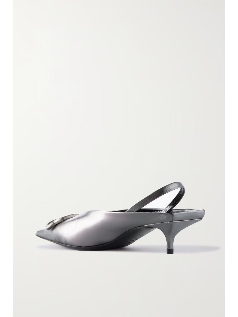 Knife logo-appliquéd leather slingback pumps