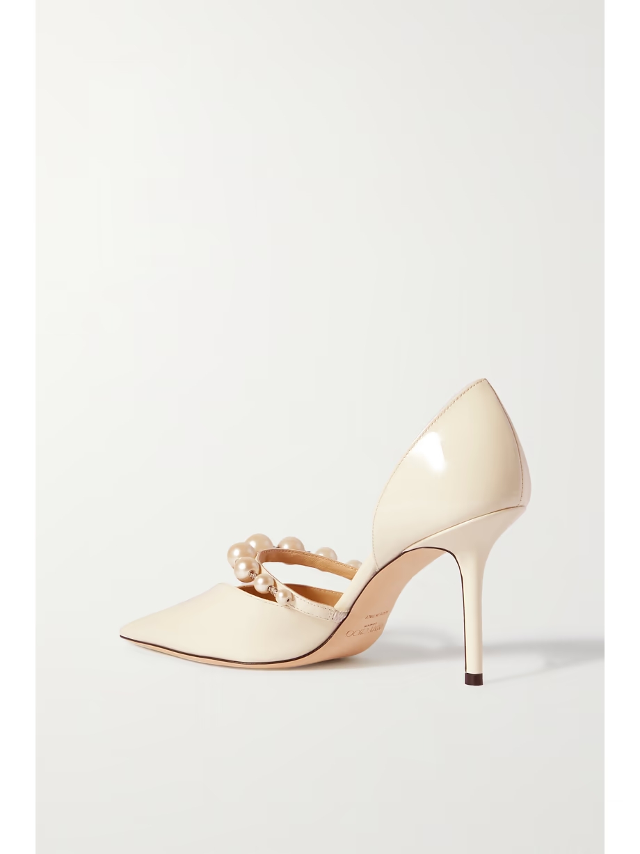 Aurelie 85 faux pearl-embellished patent-leather pumps