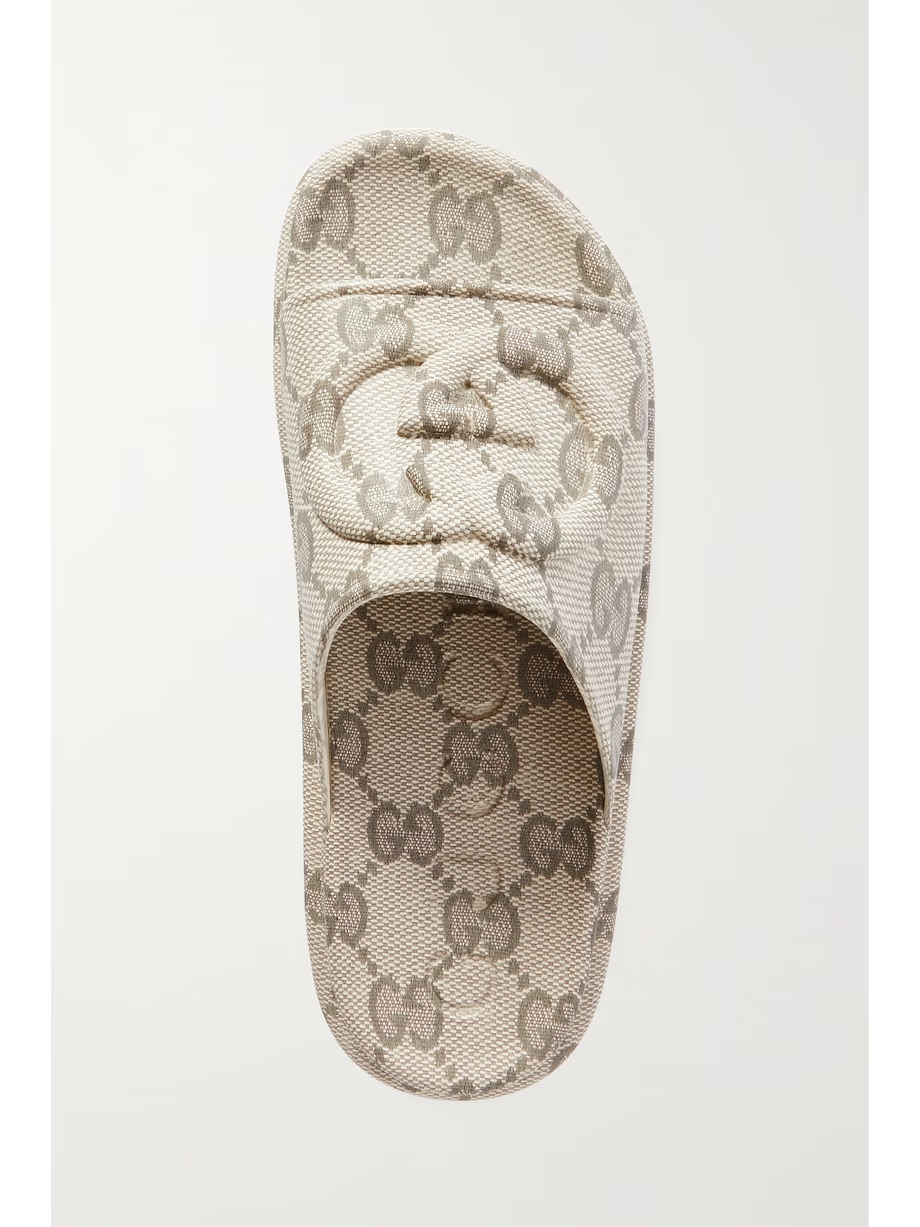 Embossed logo-jacquard coated-canvas platform slides