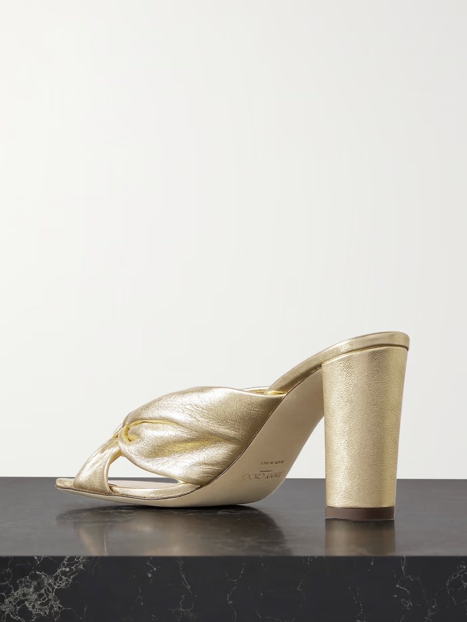 Avenue 85 knotted metallic leather mules