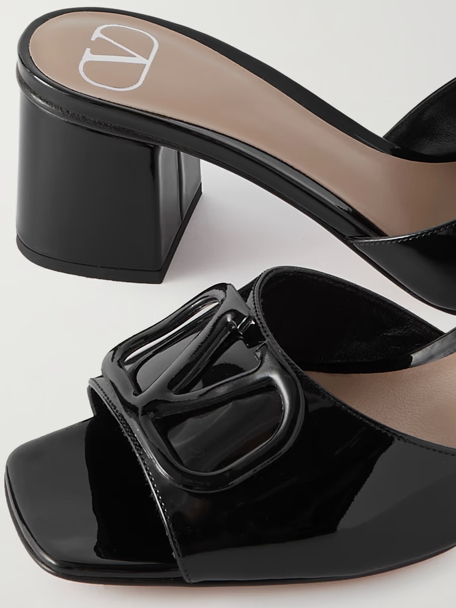 VLOGO embellished patent-leather mules