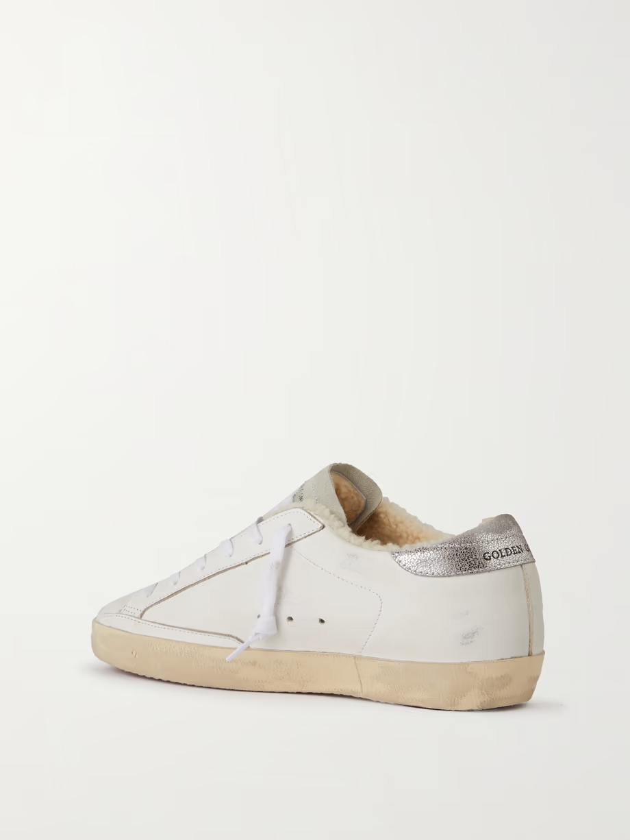 Super-Star shearling-lined distressed suede and leather sneakers