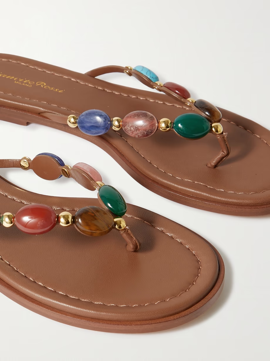 Embellished leather flip flops