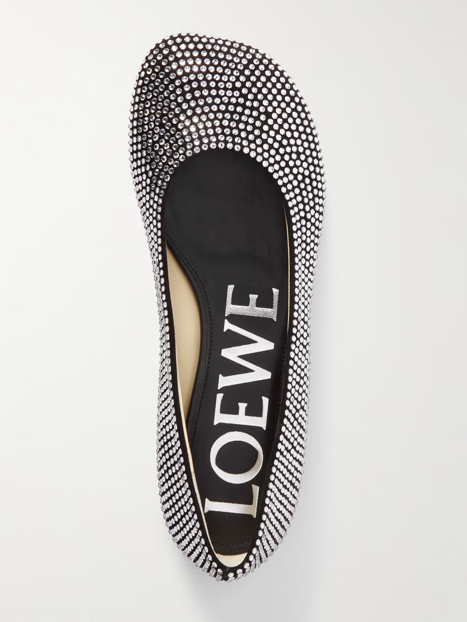 Crystal-embellished suede ballet flats