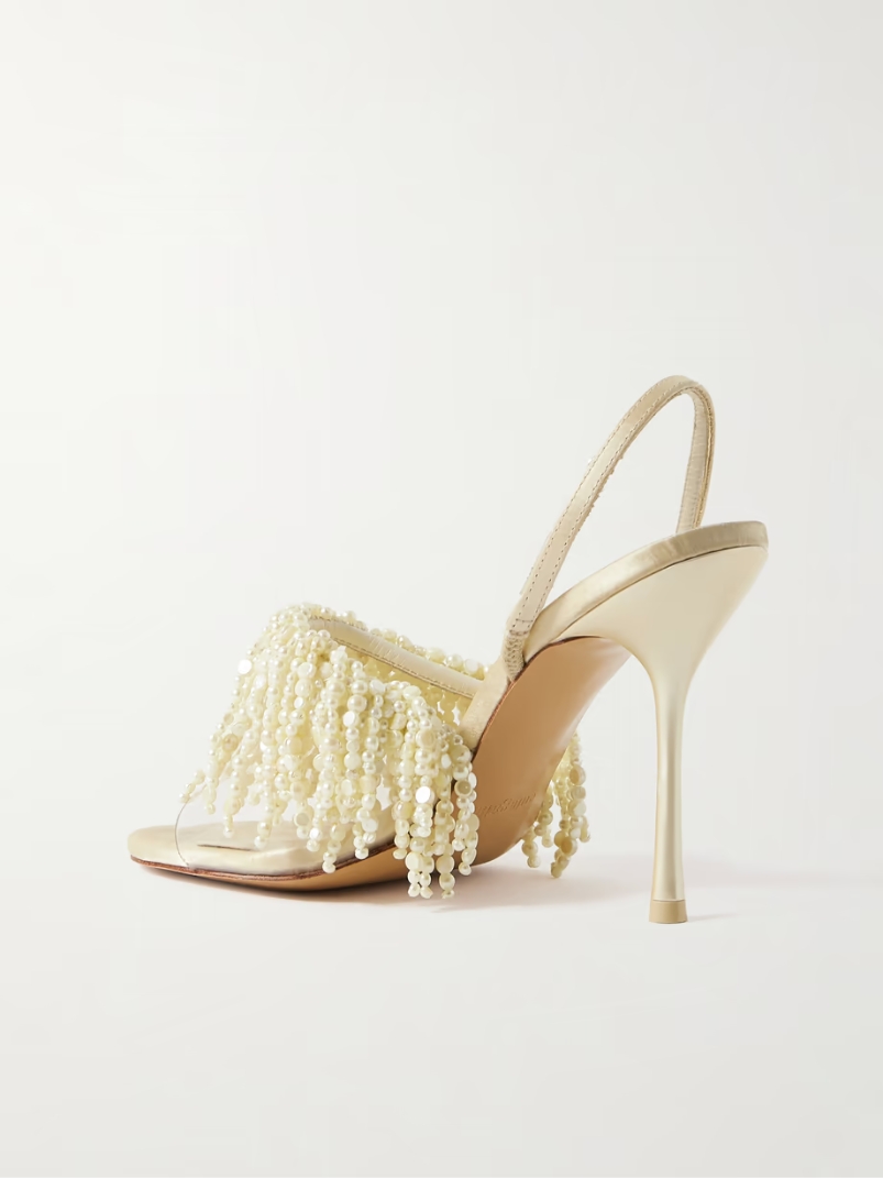 Cassia faux pearl-embellished PVC and satin slingback sandals