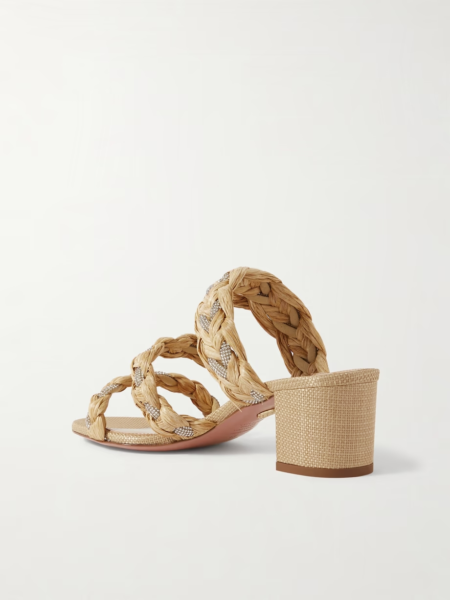 Costiera crystal-embellished cord-trimmed raffia sandals