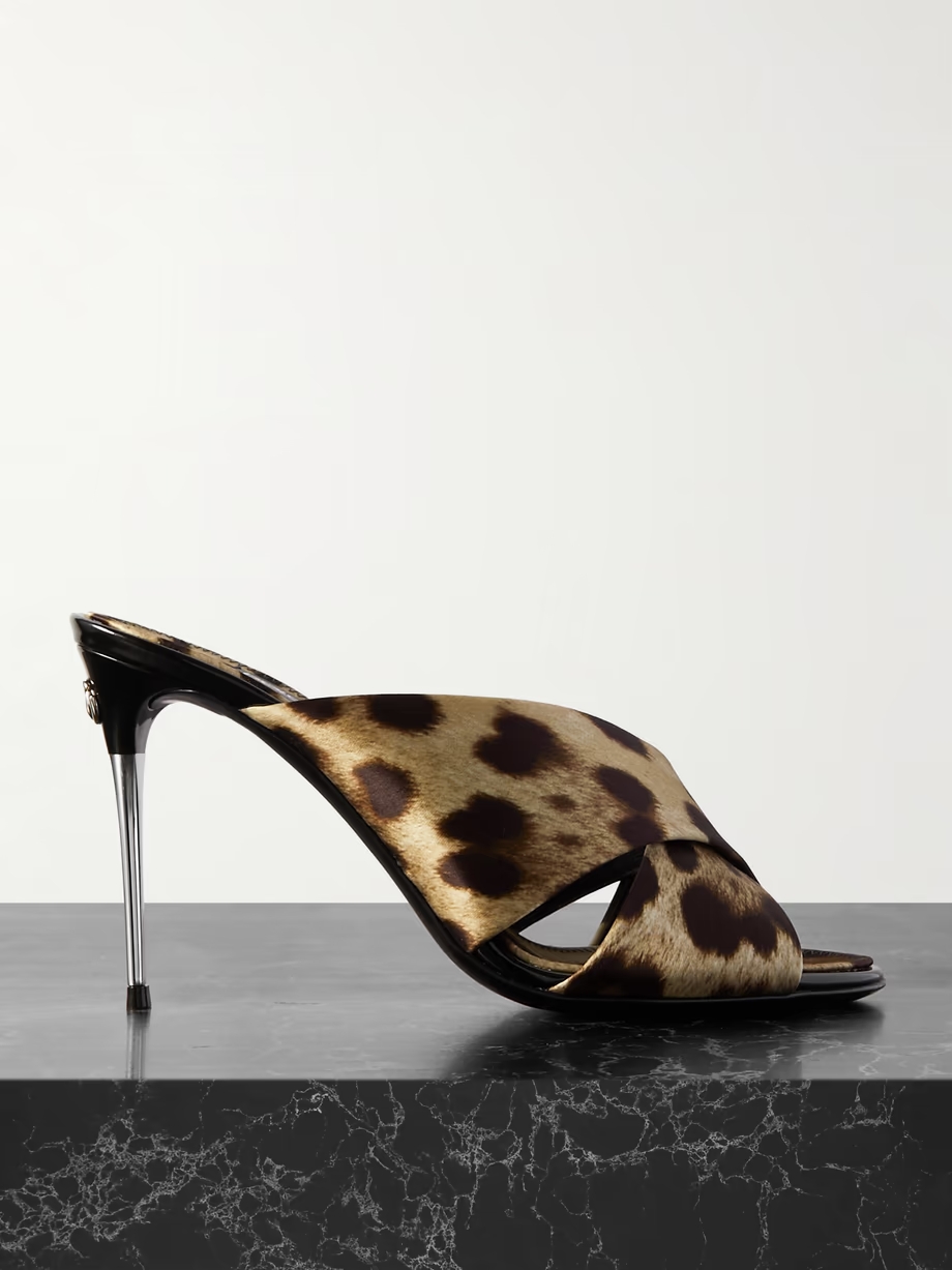 Leopard-print satin mules