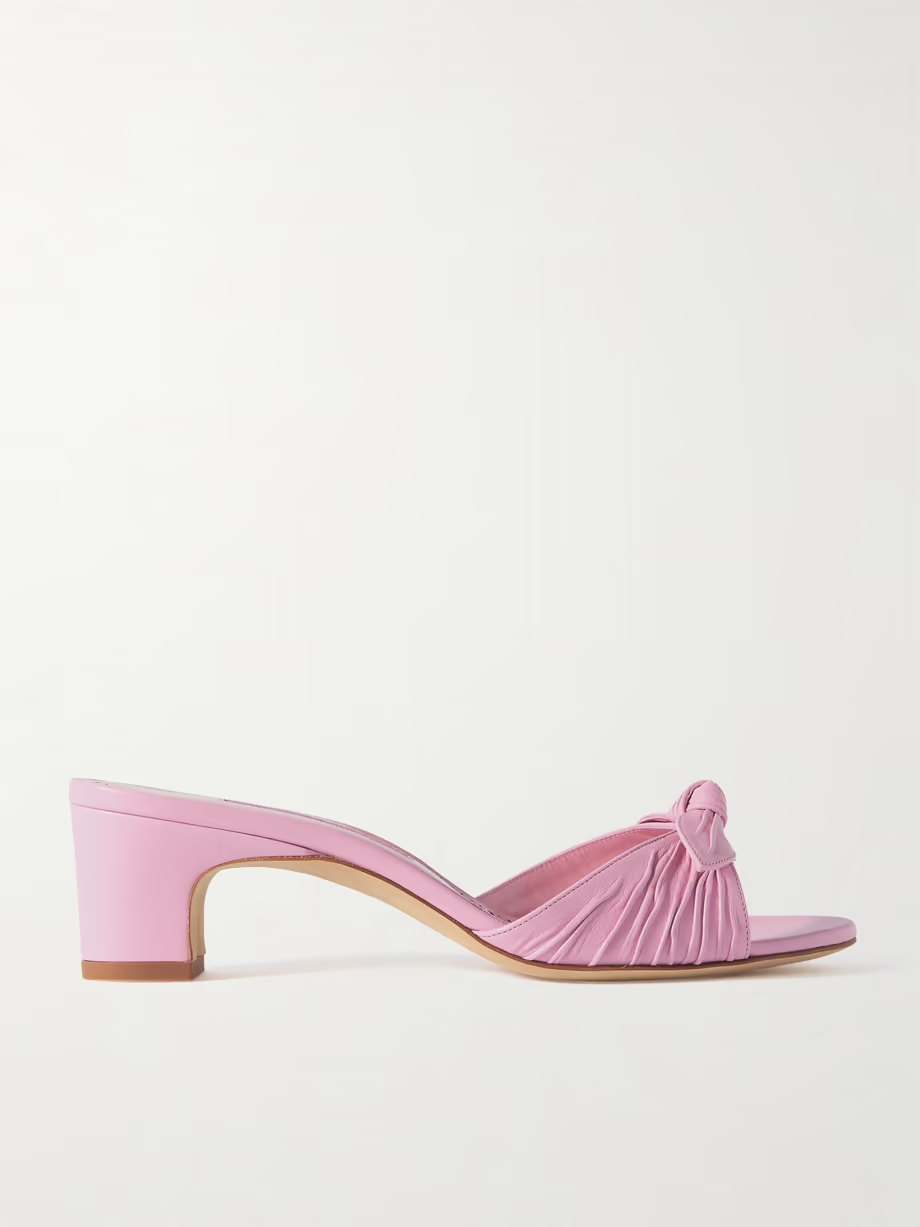 Lolloso 50 bow-detailed ruched leather mules