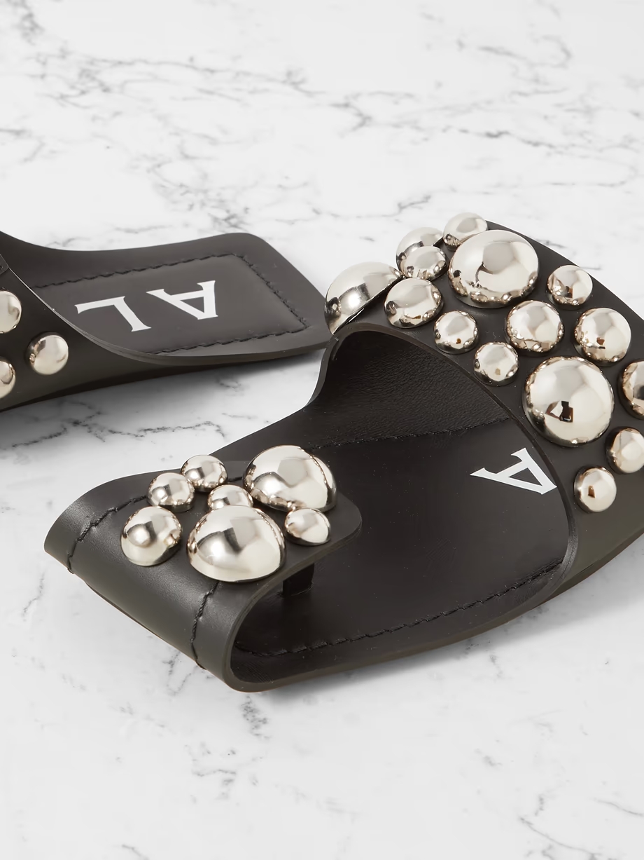 Studded leather slides