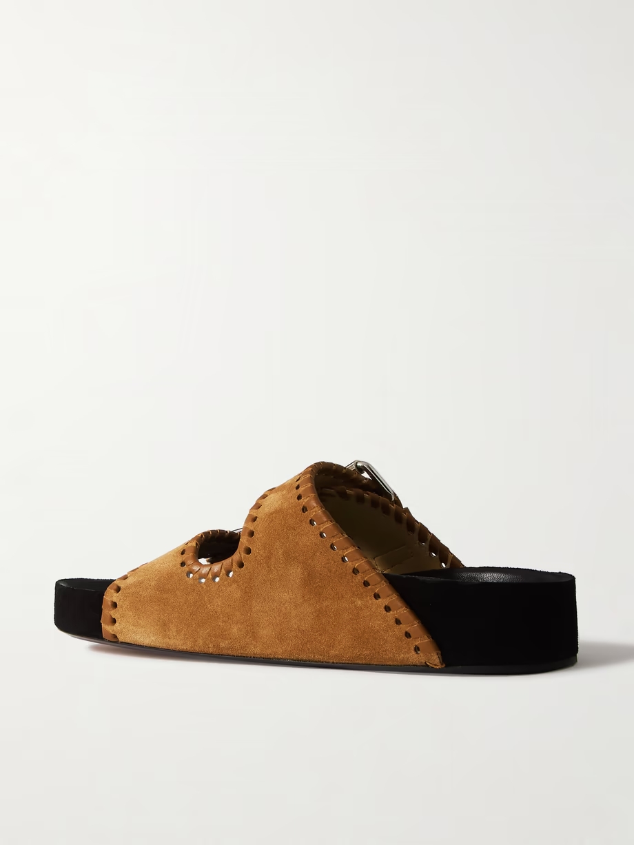 Lennyo leather-trimmed suede slides