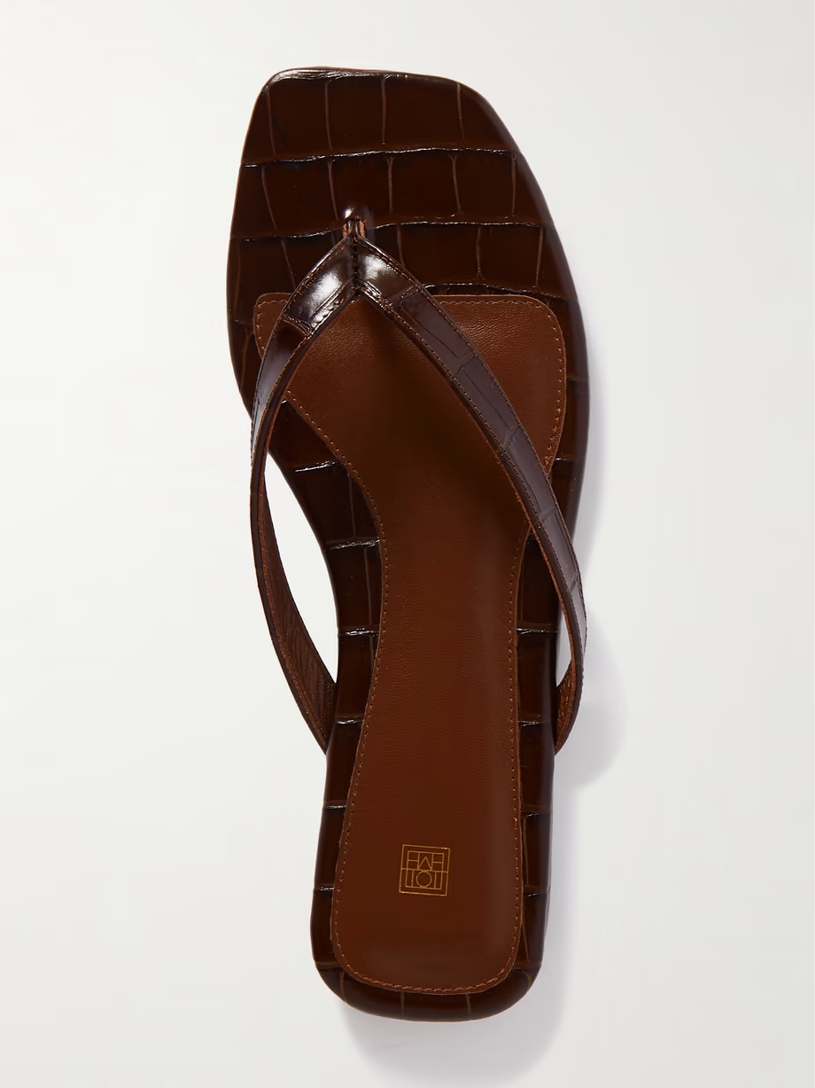 The Flip-Flop Flat croc-effect leather flip flops