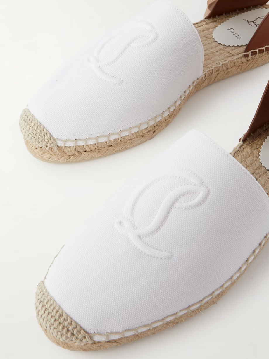 Nanou Lace tie-detailed grosgrain-trimmed leather and canvas espadrilles