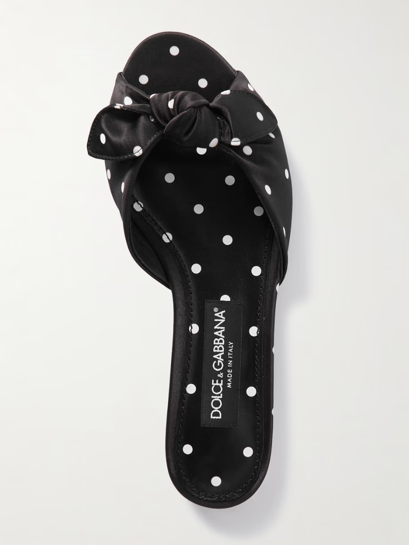 Bianca bow-embellished polka-dot satin-twill slides