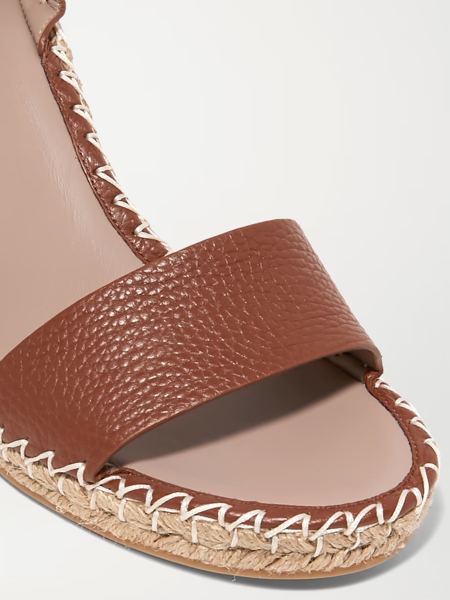 Rockstud 105 textured-leather espadrille wedge sandals