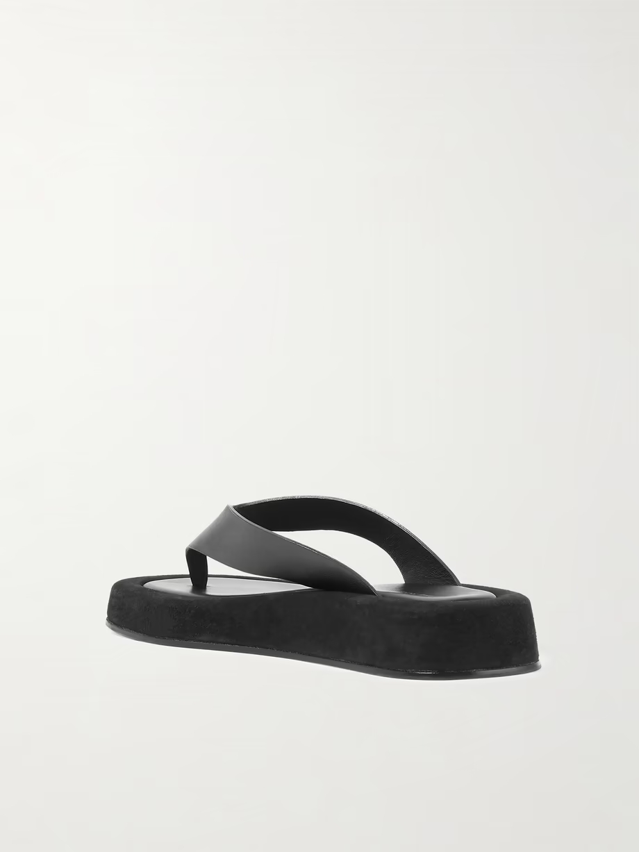 Ginza leather and suede platform flip flops