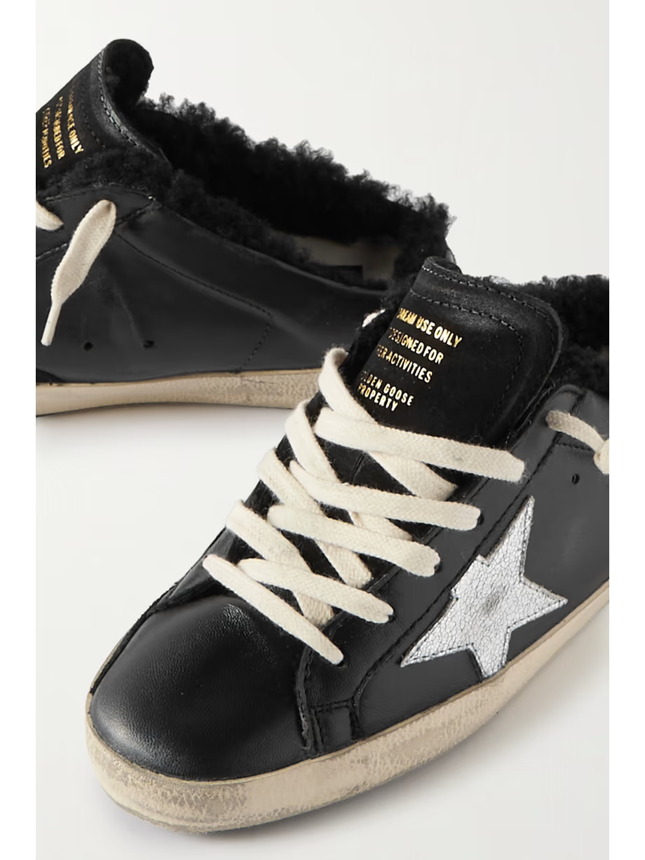 Super-Star Sabot distressed shearling-lined leather slip-on sneakers