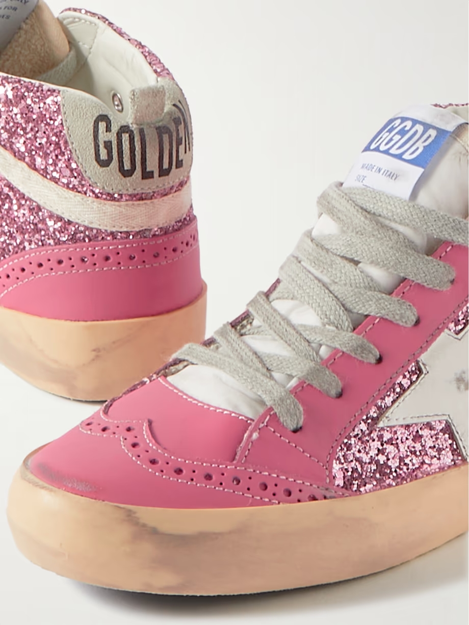 Superstar glittered distressed leather sneakers