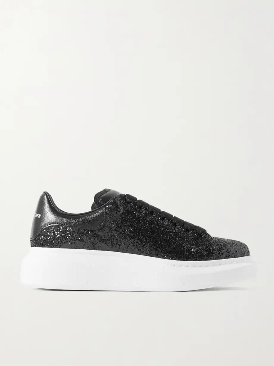 Glittered leather exaggerated-sole sneakers