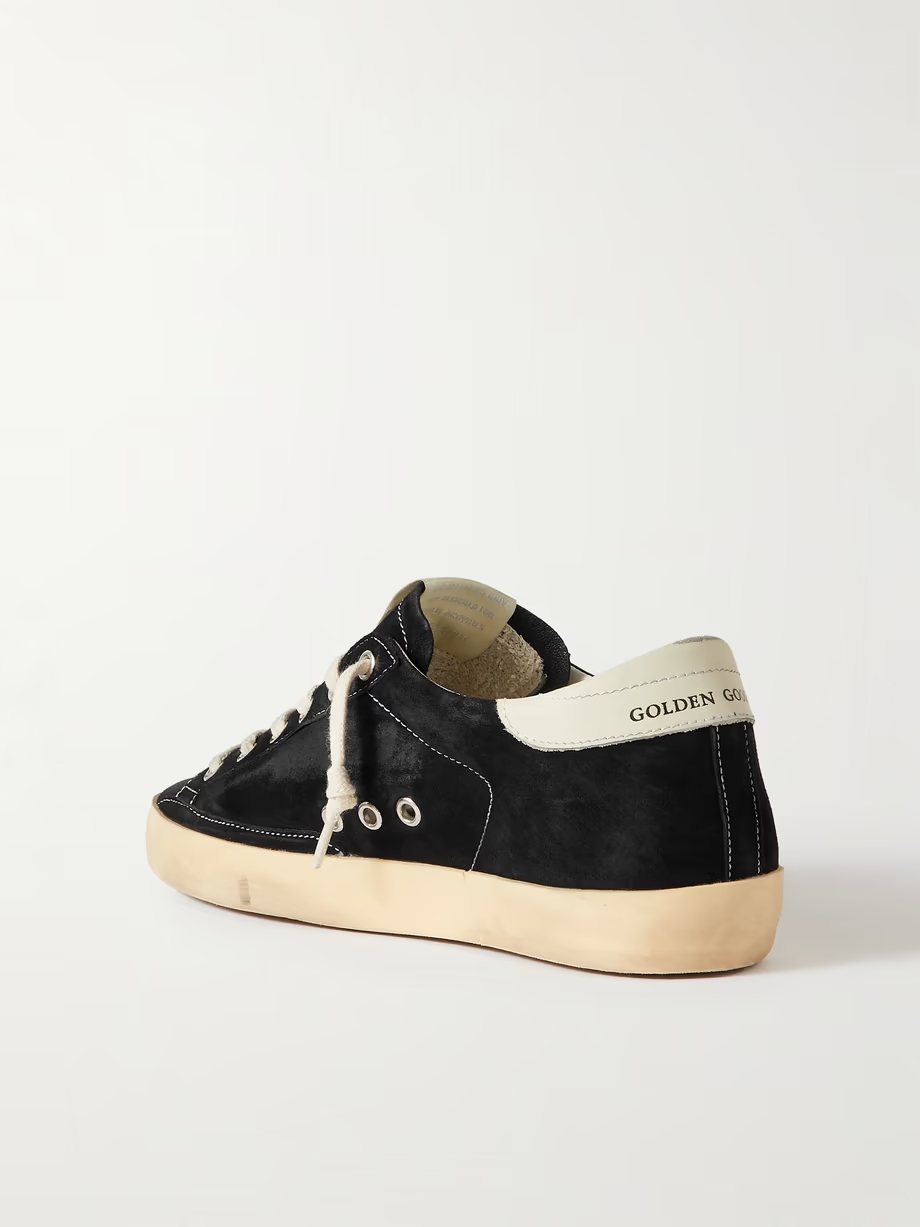 Superstar distressed leather-trimmed suede sneakers