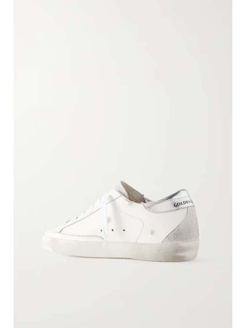 Super-Star embellished distressed suede-trimmed leather sneakers