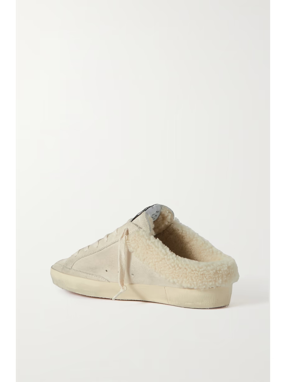 Super-Star Sabot shearling-lined distressed leather-trimmed suede slip-on sneakers