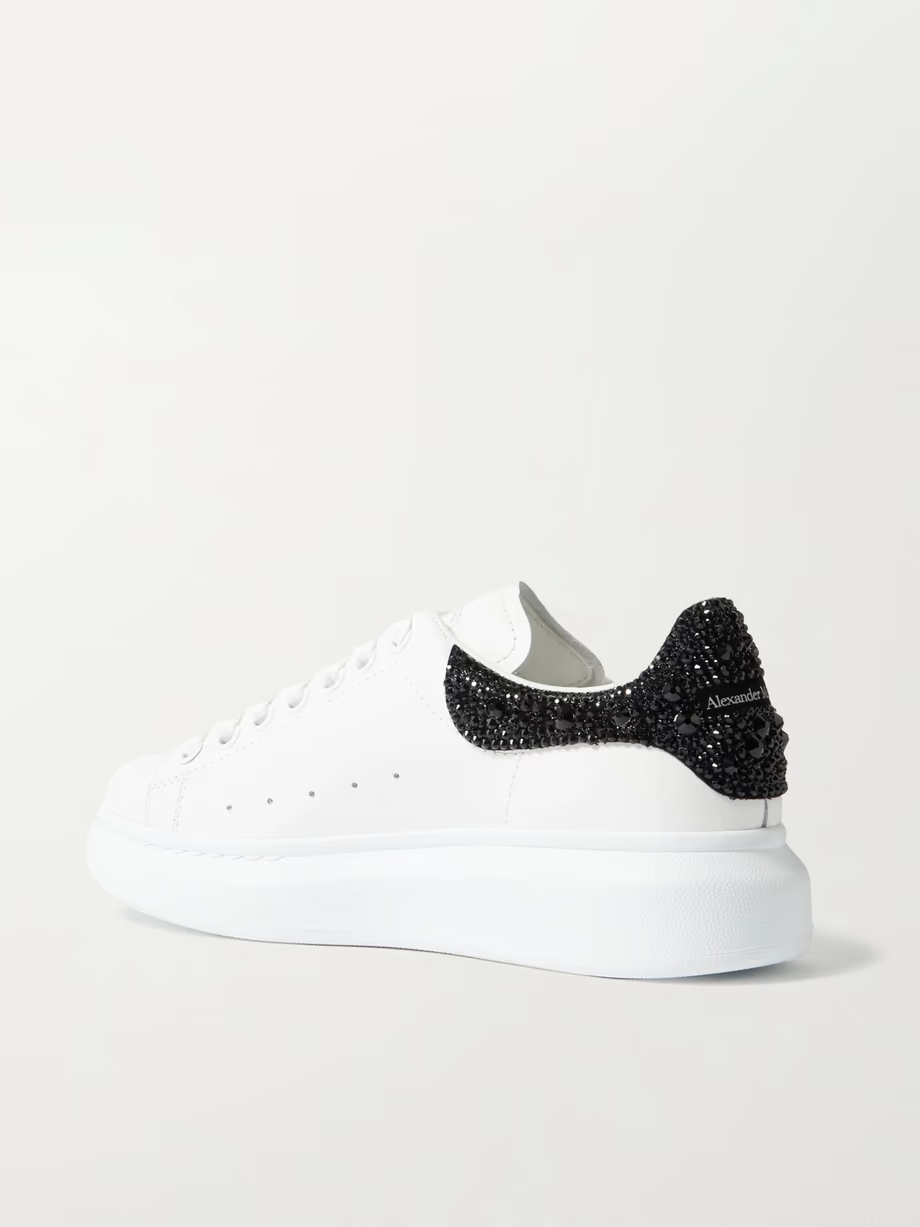 Crystal-embellished leather exaggerated-sole sneakers