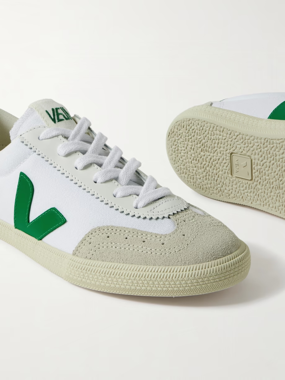 Volley leather and suede-trimmed canvas sneakers