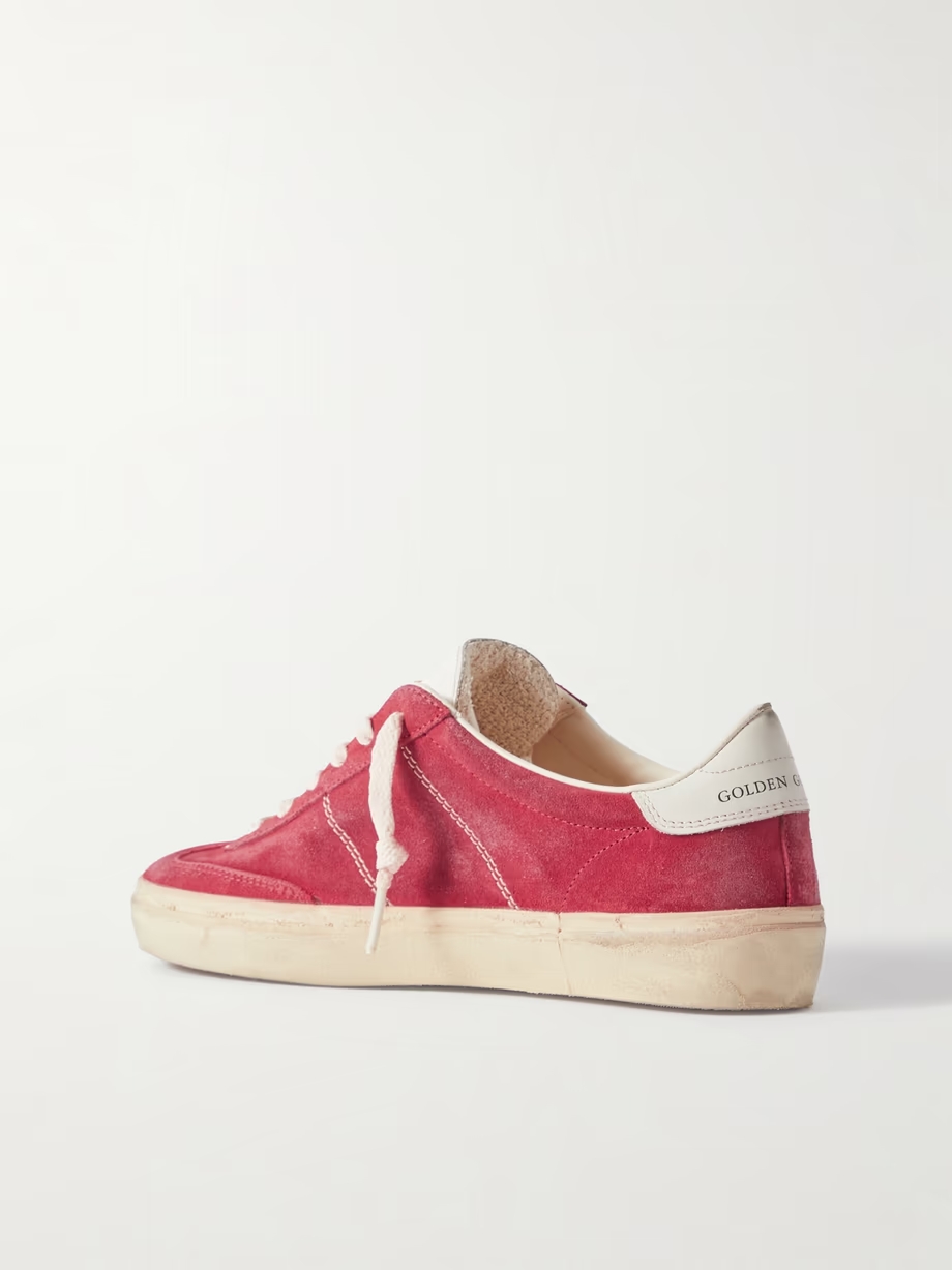 Soul-Star distressed leather-trimmed suede sneakers