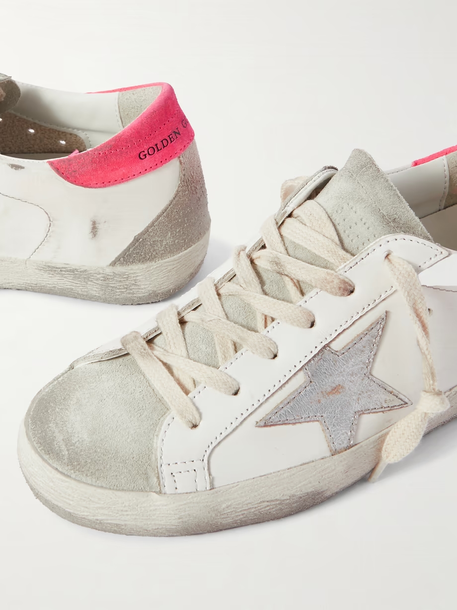 Super-Star distressed suede-trimmed leather sneakers