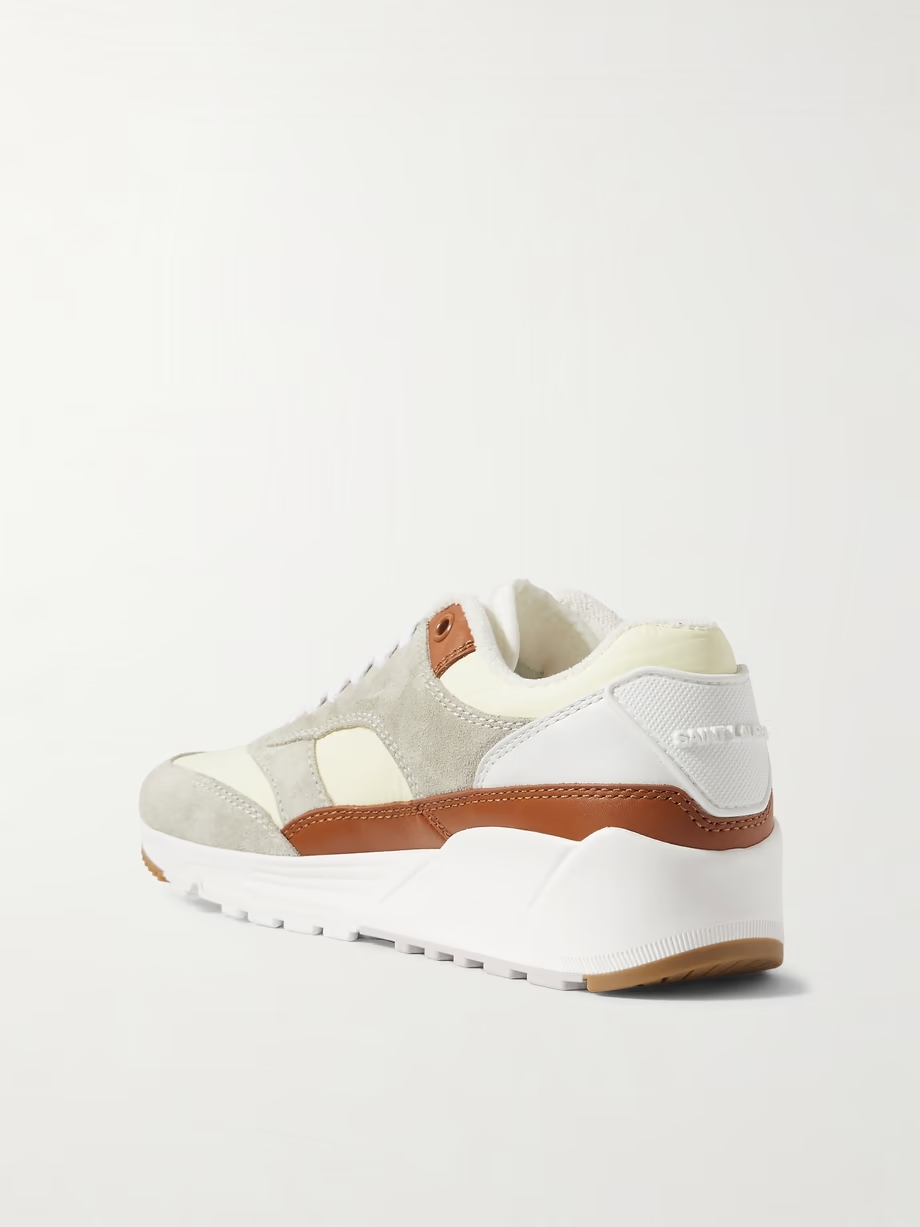 Bump rubber-trimmed shell, leather and suede sneakers