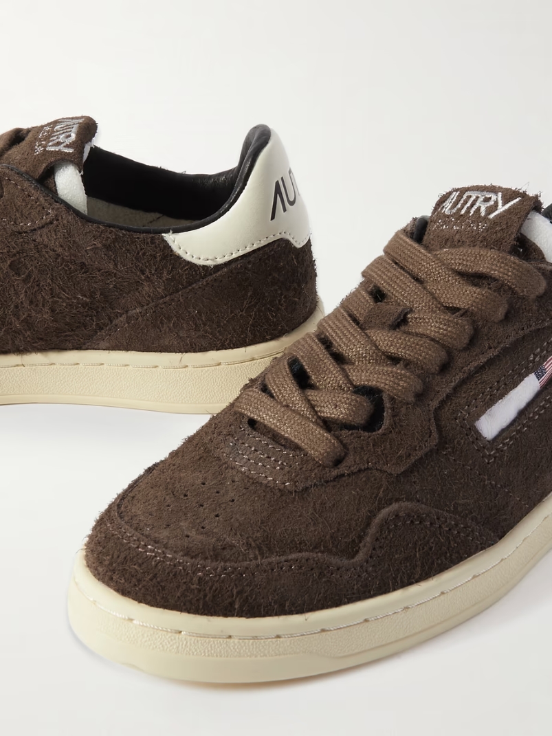 Flat Low leather-trimmed suede sneakers