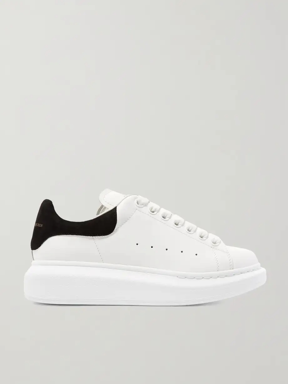 Suede-trimmed leather exaggerated-sole sneakers