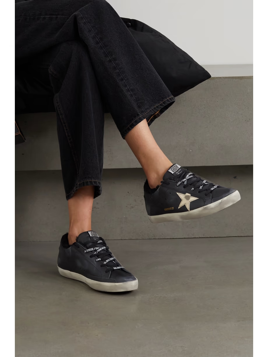 Superstar shearling-lined distressed leather sneakers