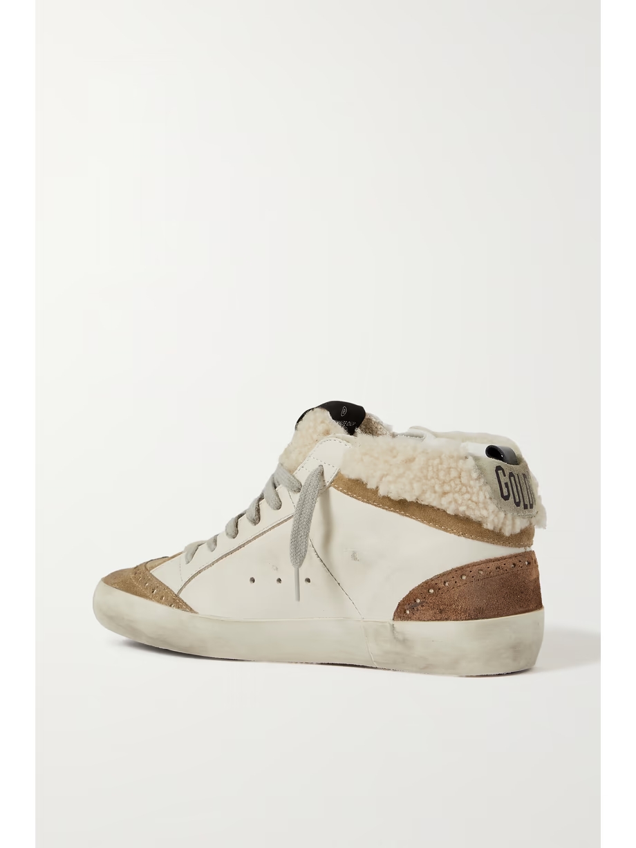 Mid Star distressed leather, suede and shearling sneakers