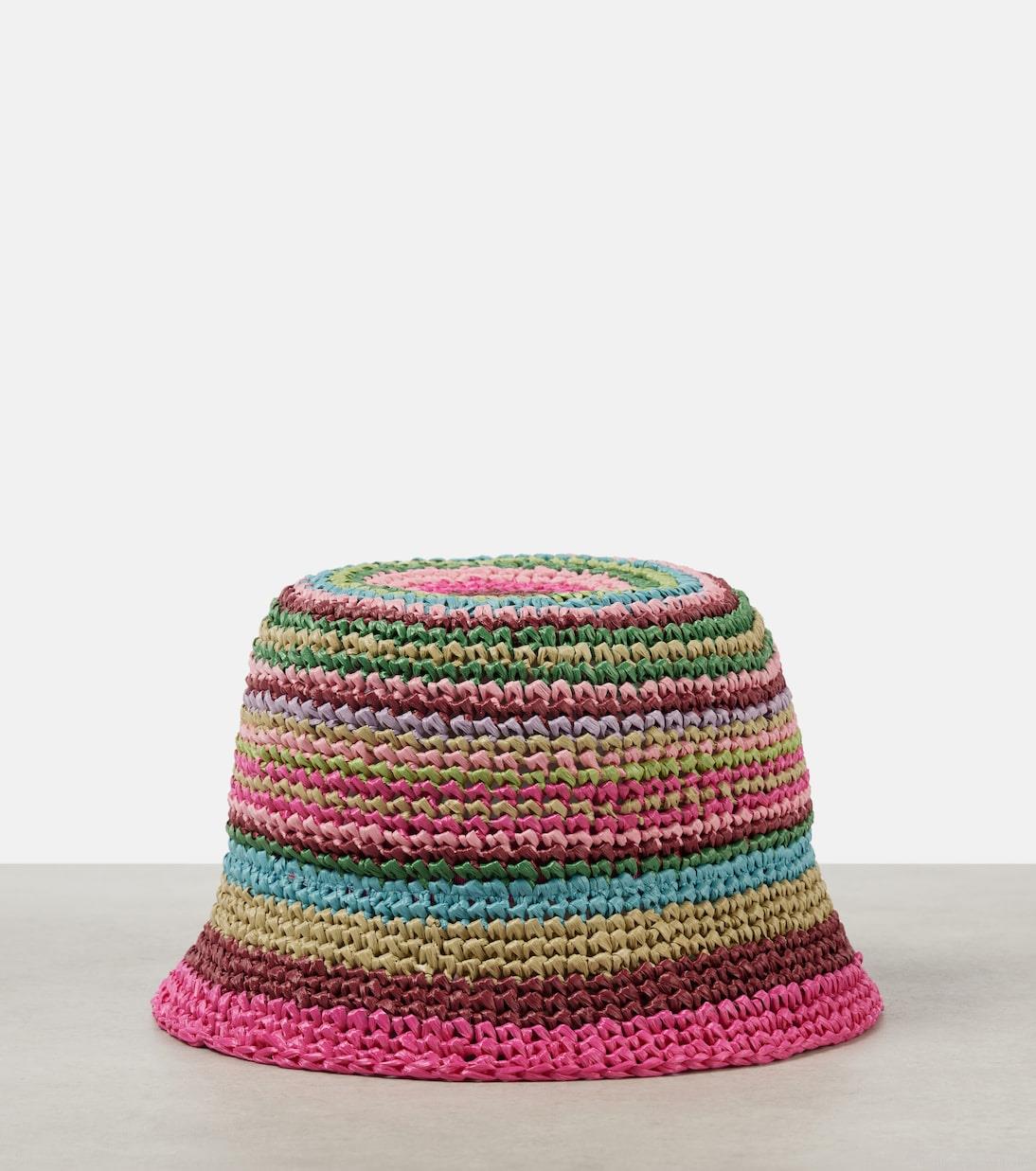 ValentinoVLogo Signature striped crochet bucket hat