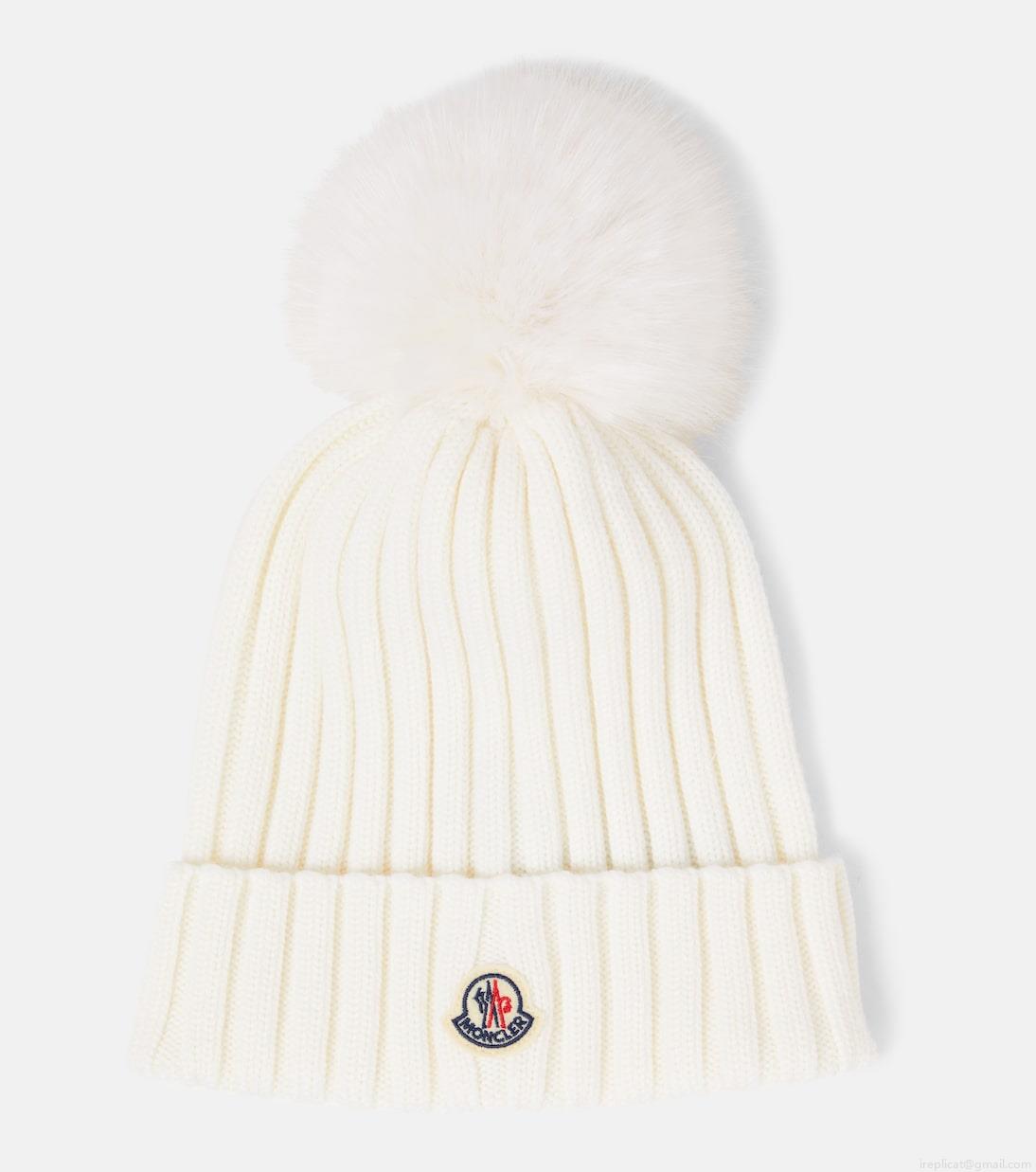 MonclerLogo faux fur-trimmed wool beanie